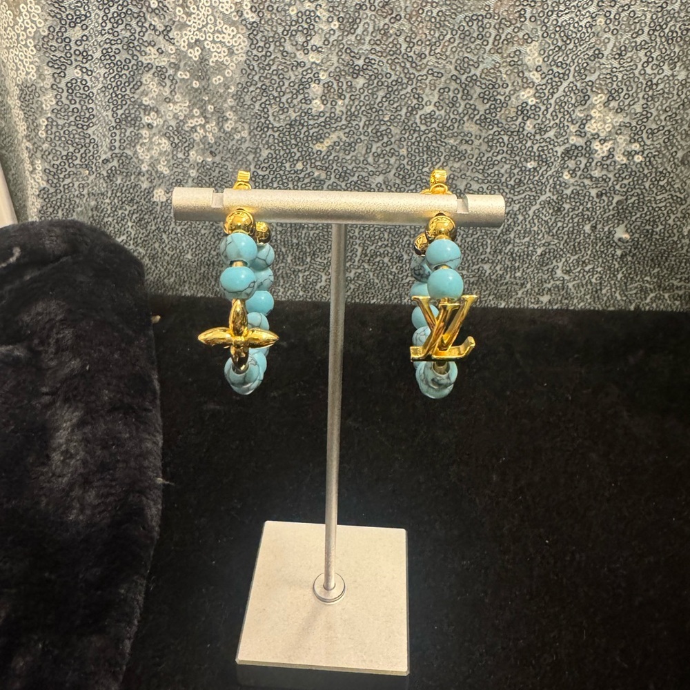 Louis Vuitton Gold and Turquoise Beaded Earrings - Picture 2 of 6